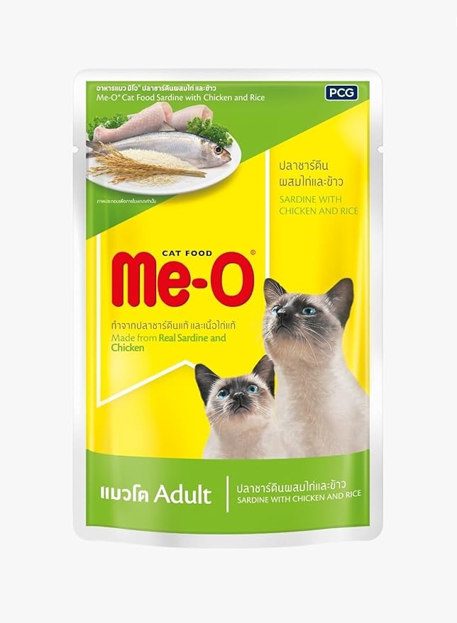 Me-O Adult Cat Food, Sardine with Chicken & Rice (Pack of 12)